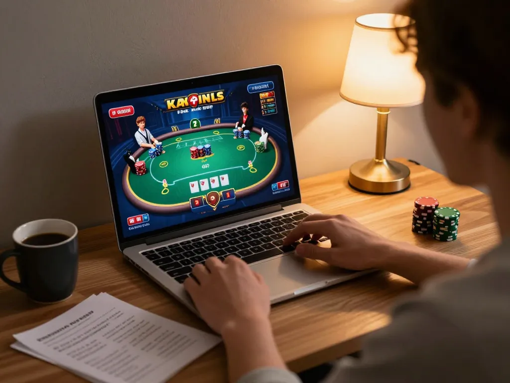 Engaging online poker gameplay session on lc88 laptop, showcasing user strategies in action.