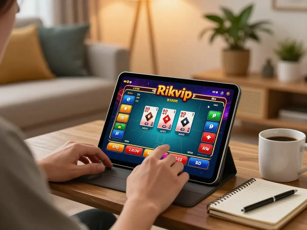 Engaging gameplay of the game rikvip on a tablet in a cozy home setting.
