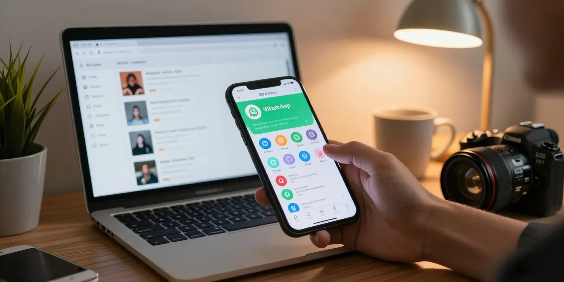 GB WhatsApp app on smartphone showing features and customization in a stylish workspace.