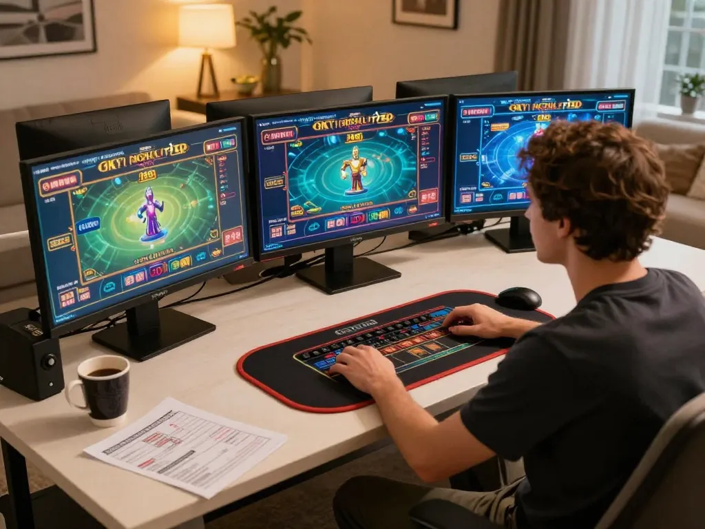 Playing games on Canadian online casinos with a modern home setup, emphasizing responsible gaming.