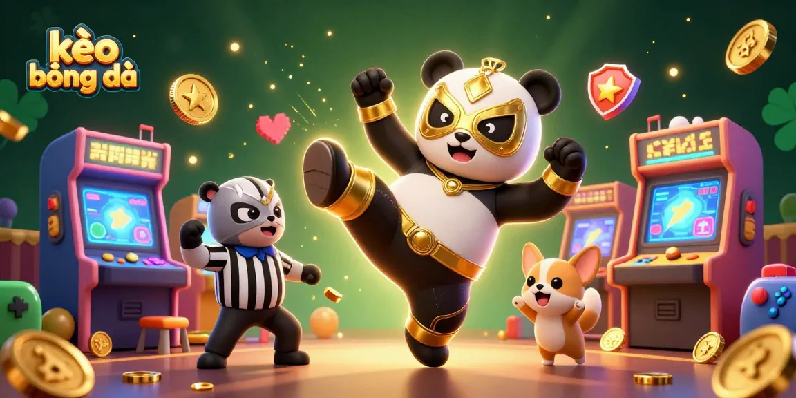 Bet on kèo bóng đá with a vibrant scene of a panda wrestler and lively animal fans in a 3D digital arena.
