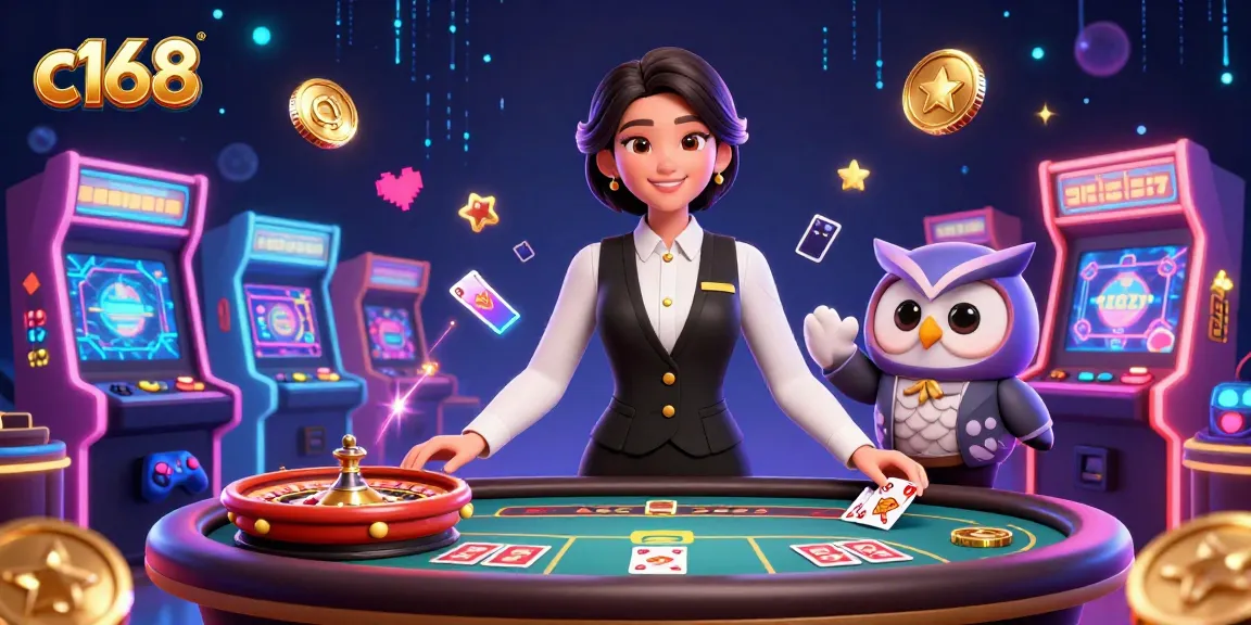 Experience c168 casino excitement with an elegant dealer and vibrant gaming atmosphere.