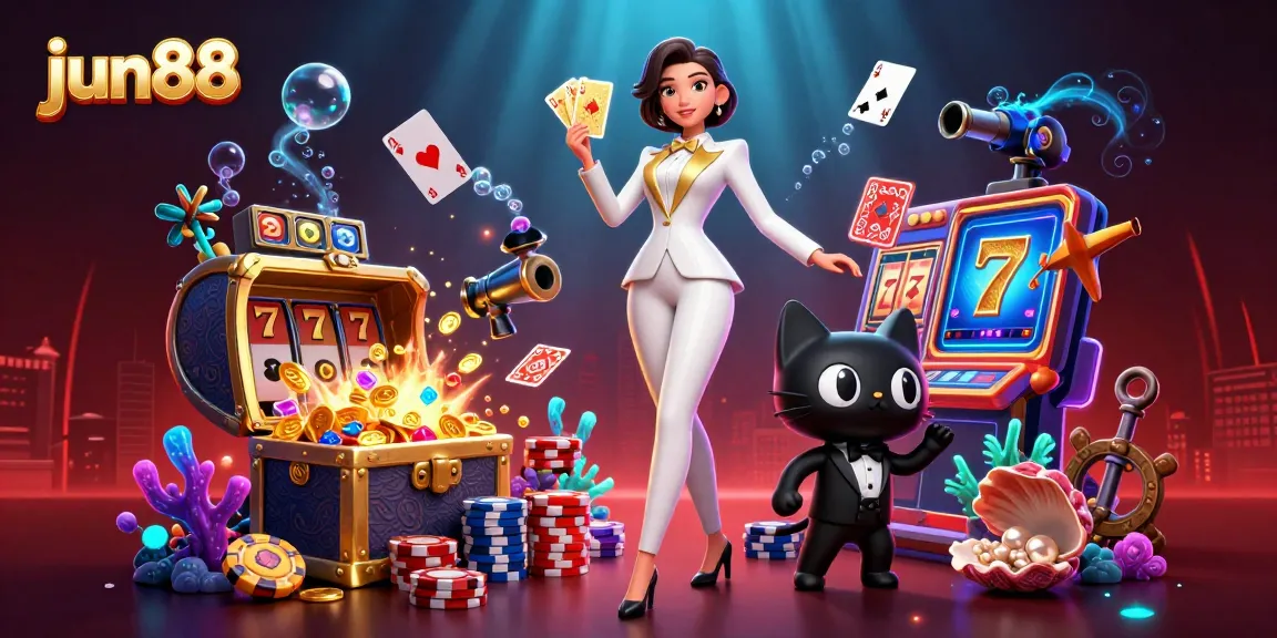 Win big at jun88 with this vibrant 3D casino scene featuring card games and dynamic visuals.