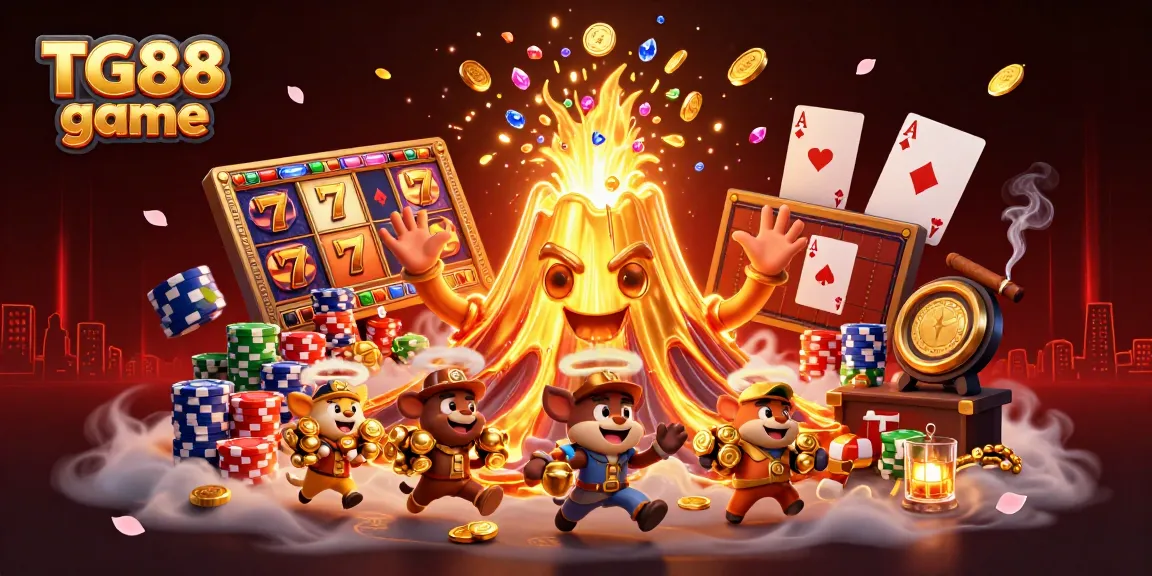 Experience thrilling wins with TG88 game in a vibrant 3D casino scene full of action.
