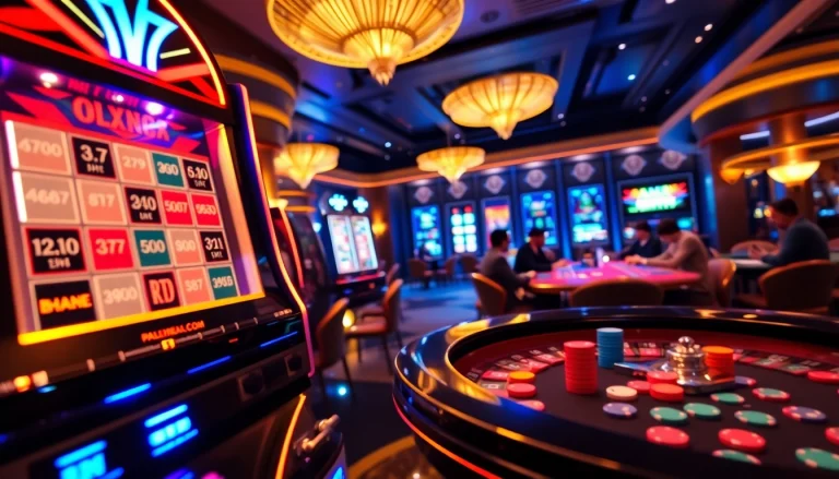 Experience the thrill of qqmacan slot machines surrounded by vibrant casino excitement.