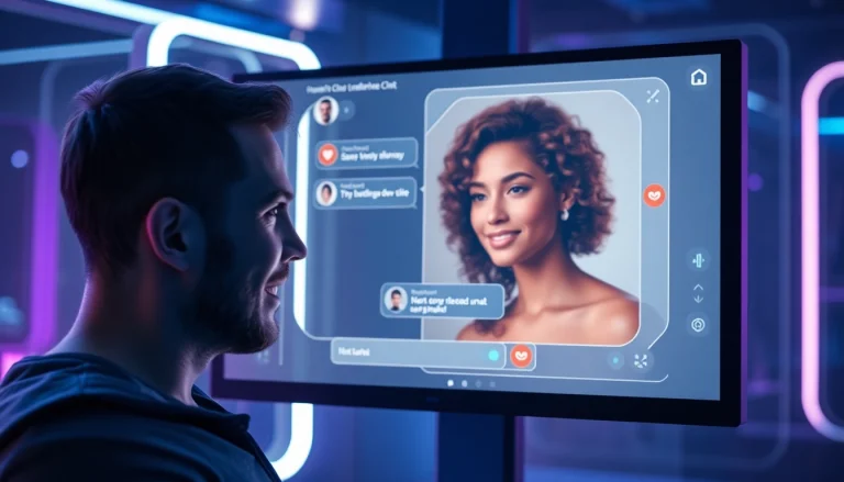 Porn AI chat interaction featuring virtual character and user in a futuristic digital setting.