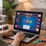 Player engaged in online poker on OK789 from a cozy home setup, showcasing gaming strategies and enjoyment.