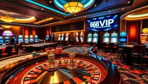 Experience winning strategies at 68VIP casino with luxe poker tables and vibrant roulette wheel.
