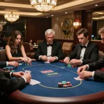Players strategizing over poker cards at VN789 casino, immersed in high-stakes gameplay