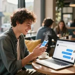 Engaging conversation using ai chat nsfw on smartphone in a vibrant café setting.