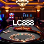 Experience the thrill of gaming with LC88 at a vibrant casino backdrop.