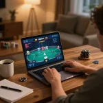 Engaged player enjoying cm8888 online poker game, showcasing dynamic gameplay and cozy atmosphere.