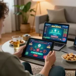 Engaging in online blackjack at HM88 with live dealer, showcasing dynamic gameplay and cozy atmosphere.