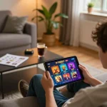 Engaging with F8BET's exciting online casino games from a cozy home setup, showcasing strategic gameplay.