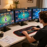 Playing games on Canadian online casinos with a modern home setup, emphasizing responsible gaming.