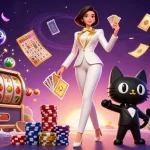 Experience thrilling gameplay with toto, showcasing a glamorous card dealer and lottery excitement.