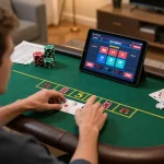Player engaging in poker via tablet showcasing strategic moments and excitement with m118 action.