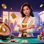 Experience winning thrills with kk55's vibrant casino atmosphere featuring a professional Asian dealer and dynamic game elements.