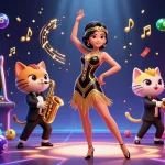 Engage in thrilling gambling at O8 with a vibrant illustration featuring slot reels and bursting colorful lottery elements.