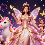 Experience the thrill of kingfun with vibrant slot reels and fantasy elements in this detailed illustration.