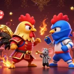 Experience thrilling matches at c168, where fighting roosters battle among arcade games in a vibrant casino setting.