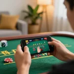 Enjoying online casinos not on gamstop from home with a mobile phone in hand.