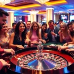 Berpartisipasi dalam permainan casino bbni4d dengan pemain antusias di meja roulette yang mewah.