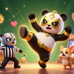 Bet on kèo bóng đá with a vibrant scene of a panda wrestler and lively animal fans in a 3D digital arena.
