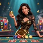 Players enjoying thrilling games at Us Casino Malaysia with golden chips and exciting slot reels