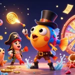 VB88 shines in a vibrant casino scene with an anglerfish, golden coins, and dynamic lottery elements.