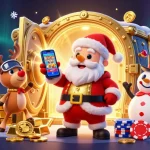 Experience excitement with DEBET's festive gaming features; Santa, reindeer, and a snowman portrait.