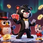 Play and win with rtp in a vibrant casino scene featuring stylish characters and crypto elements.