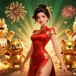 Experience thrilling wins with idn slot in an exciting casino-themed illustration featuring a glamorous character.