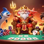 Engage in thrilling poker action at GO88 with vibrant 3D illustrations featuring poker chips and cards.