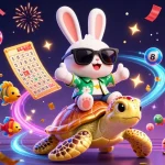 Experience the excitement on the trang chủ 68win with vibrant lottery elements bursting around a lucky rabbit and sea turtle.