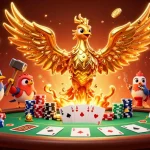 Experience thrilling action at credit card casinos with molten golden phoenix and poker elements.