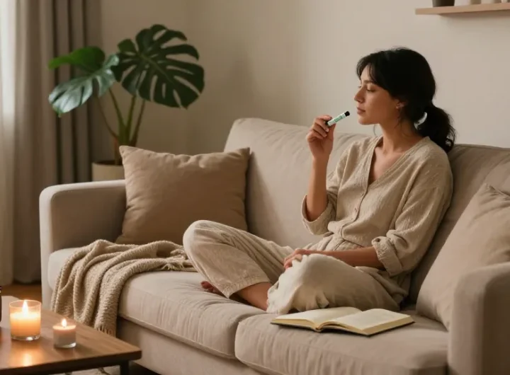 Properloud THC vape pen featured in a cozy wellness scene, promoting relaxation and self-care.