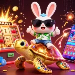 Enjoy winning thrills at Jai club with a lucky rabbit and golden turtle in vibrant casino scene.