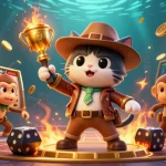 Jelajahi situs web dengan artefak kasino emas dalam ilustrasi 3D yang menarik.