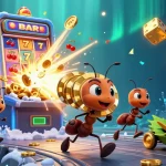 Engage with the thrilling Link vào Sunwin chính thức, featuring ants in a heist with golden poker chips amidst swirling casino elements.