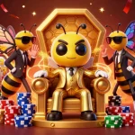 Engage with slot bonus excitement in a dynamic casino scene featuring a bumblebee mob boss and vibrant slot elements.