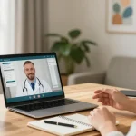 Ohio MMJ Card online consultation scene with patient and doctor discussing medical marijuana.