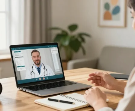 Ohio MMJ Card online consultation scene with patient and doctor discussing medical marijuana.
