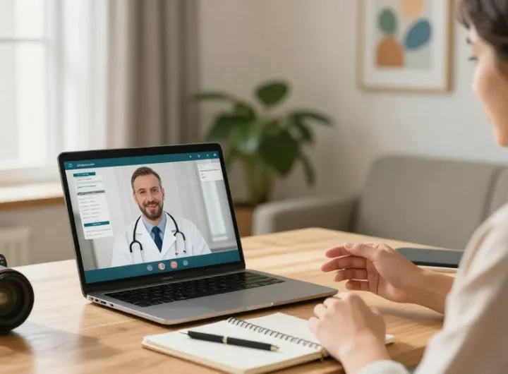 Ohio MMJ Card online consultation scene with patient and doctor discussing medical marijuana.