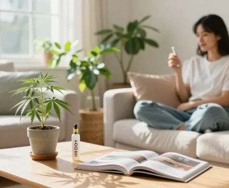 Enjoying a THC vape pen in a natural wellness setting, properloud's organic products create relaxation.