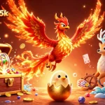 Experience the thrill of slot-deposit-5k with vibrant phoenix and magical elements amidst spinning reels.