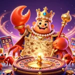 Engage in thrilling gaming with toto slot resmi, featuring cartoon crab emperor and gold coins.