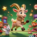 Experience the thrilling atmosphere of an online casino Australia with a festive Krampus character in 3D.