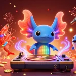 Experience vibrant gaming action with W188's axolotl DJ and glowing shrimp performers amidst colorful underwater treasures.