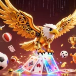 Experience thrilling gameplay at Okfun with a cybernetic golden eagle diving through casino excitement.
